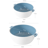 双层洗菜盆沥水篮子洗菜篮厨房家用洗水果盘淘米盆创意沥水筐 小号+大号深蓝色