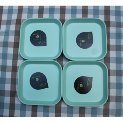餐桌吐骨头碟放垃圾盘子家用桌面收纳多用置物四方水果盘干果碟 磨砂绿色20cm4个加厚