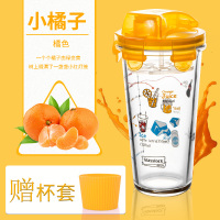 家用便携玻璃杯韩版刻度牛奶烘焙精灵杯子透明男女学生可爱水杯 PC318小橘子