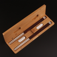木筷子套装烘焙精灵中国风礼品私人定制刻字 筷子2双2架竹盒装