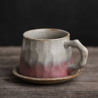 粗陶咖啡杯碟套装简约组合手工烘焙精灵复古欧式家用小创意陶瓷咖啡杯 少女心(送汤匙)
