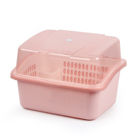 放碗筷沥水收纳盒带盖碗碟烘焙精灵收纳箱碗柜家用特大号置物架厨房 小号藕粉色