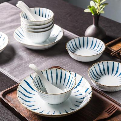 创意个性日式陶瓷餐具烘焙精灵套装碗碟套装家用面碗饭碗盘组合 兰草20件套