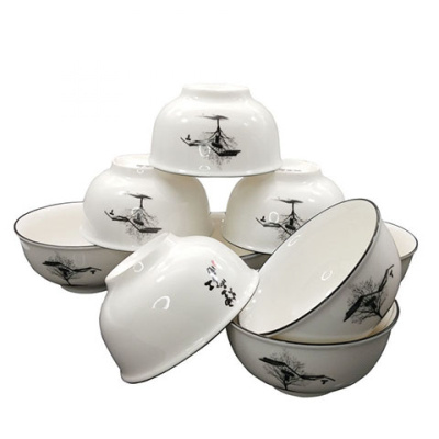家用5寸陶瓷吃饭碗烘焙精灵小碗10个装创意米饭碗成人 5英寸烟雨江南10个装