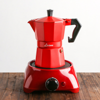 摩卡壶家用小电炉意大利煮咖啡烘焙精灵的器具小型意式浓缩手冲咖啡壶套装 红色6杯+电炉B[送滤纸]