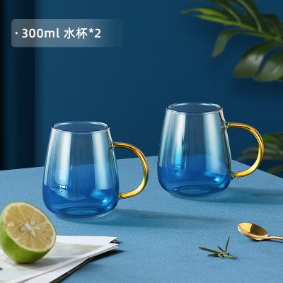 北欧凉水壶大容量开水杯烘焙精灵客厅茶壶套装创意玻璃冷水壶 300ml杯子2只