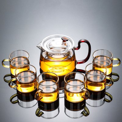 玻璃茶具套装烘焙精灵 功夫茶加厚家用茶盘简约透明泡茶器茶杯小套 3亮彩壶玻璃功夫茶具+直身杯