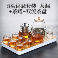 茶具套装家用客厅功夫茶杯烘焙精灵泡茶简约玻璃办公室会客茶壶小套茶盘 8头锦瑟套装+茶漏+茶罐+双流茶盘 9件