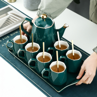 北欧泡茶具杯子套装茶杯家用轻奢烘焙精灵水杯茶壶花陶瓷水具杯具客厅礼品 新绿钻套装送金勺(邮购包装)