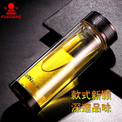 富光(FGA)健牌双层水晶玻璃杯圆形直身带盖创意便携过滤男女泡茶杯子 280ML标准版