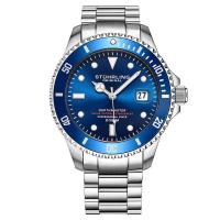 施图灵Stuhrling 经典时尚 百搭简约 Aquadiver潜水员系列不锈钢蓝色表盘42毫米男士自动机械手表 全球购
