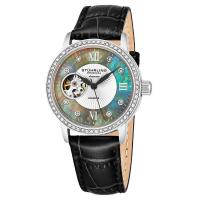 Stuhrling施图灵 女士机械手表 Vogue 皮革黑色牡蛎敞开心形表盘手表