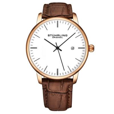 STUHRLING施图灵 男士Symphony 经典时尚 百搭简约皮革白色表盘石英手表 生日礼物