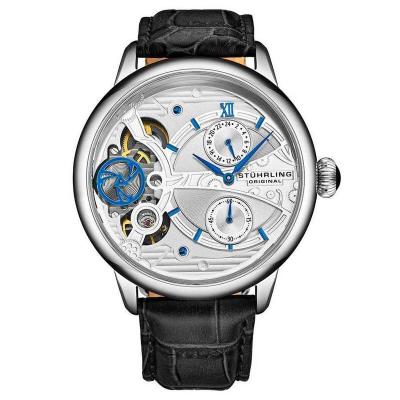 STUHRLING施图灵 男士 Legacy 商务休闲 简约流行皮革银色镂空表盘石英手表M15564