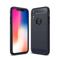 HIGE/iphone XR手机保护壳/套 苹果XR手机壳 简约拉丝碳纤维硅胶全包 6.1英寸保护套 苹果XR 藏青色