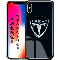 HIGE/苹果X豪华车标手机壳 个性定制玻璃背板车标系列 iphone X防摔保护套壳 5.8英寸 特斯拉标