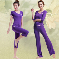 女士瑜伽服套装夏季运动服女健身服纤维跑步服广场舞蹈服闪电客两件套