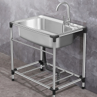 藤印象简易水槽厨房加厚不锈钢洗菜盆带支架大单槽洗碗池洗手盆水池带架