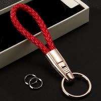 新款PU编织绳钥匙扣男士女士情侣创意汽车钥匙链挂件 红色 抖音