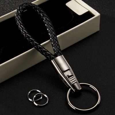 新款PU编织绳钥匙扣男士女士情侣创意汽车钥匙链挂件 黑色 抖音