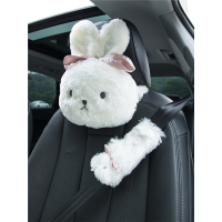 闪电客汽车头枕护颈枕套装可爱毛绒兔子车内装饰品安全带护肩套头枕腰靠