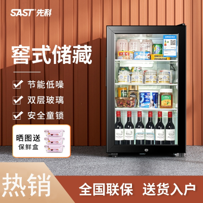 SAST先科冷藏柜冰吧房车可用小型透明冰箱家用办公室茶叶红酒饮料保鲜展示柜