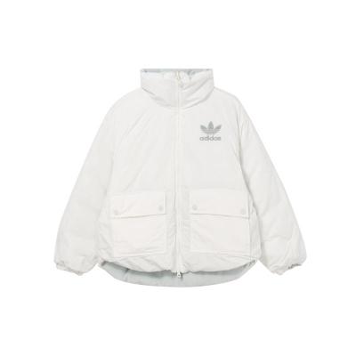 三叶草Adidas Originals 530蓬字母Logo刺绣拼色两面穿休闲羽绒服 女款 浅灰色 IU4835