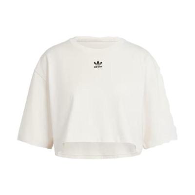 Adidas Originals三叶草Essentials Crop TopLogo印花圆领宽松短款短袖T恤IR5976