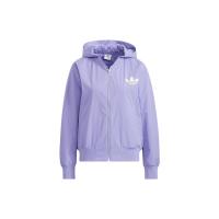 adidas originals三叶草 纯色Logo全拉链连帽长袖夹克 女款 紫色 休闲百搭 个性潮流 HH9455