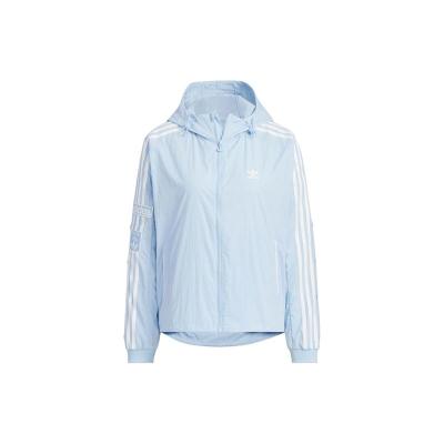 adidas originals ADIBREAK WINDBREAKER 侧开排扣运动宽松连帽长袖夹克外套 女款粉蓝色