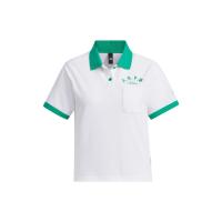 Adidas阿迪达斯 Verbiage Polo Shirt 字母印花双扣罗纹短袖Polo衫 女款 白色 IP3941