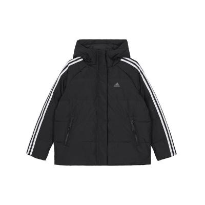 adidas 阿迪达斯 adidas服饰 600蓬侧条纹保暖休闲连帽羽绒服 女款 黑色 休闲百搭 外套夹克IT8720