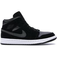 官方正品 Nike耐克男鞋 Air Jordan 1 Mid新款 aj1 篮球鞋 黑色绒面革鞋面 轻便透气
