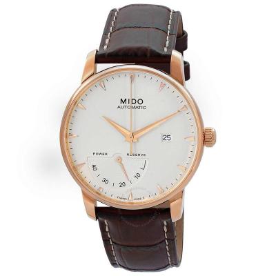 美度(Mido) Baroncelli 日历简约 自动银色表盘皮革男士机械手表 M86053118