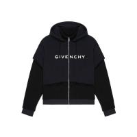 GIVENCHY 纪梵希 徽标连帽休闲夹克 羊毛针织和平纹针织连帽衫 专柜男式美国代购