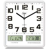 康巴丝(Compas)客厅挂钟卧室电子钟表创意 个性时尚日历时钟石英钟家用 14英寸(直径35.5厘米) 白色 双日历