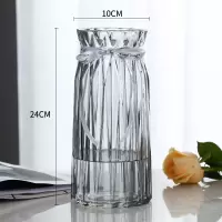 轻奢 北欧T型简约玻璃纳丽雅花瓶透明水培客厅花器家居装饰插鲜花瓶摆件 梦幻竖菱（烟灰） 中等