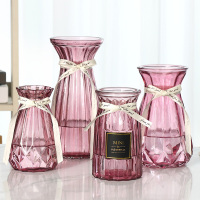 [四件套]北欧创意玻璃花瓶透明水养富贵竹玫瑰花瓶客厅插花摆件 15贴标+折纸+冰心+米兰(酒红色) 大