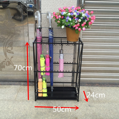 雨伞架酒店大堂家用收纳架纳丽雅商用学校创意办公放挂折叠伞架伞桶 款式三70高21孔46钩黑色50*25*70