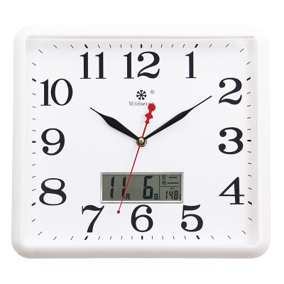 方形电子挂钟客厅 钟表纳丽雅家用个性创意时尚艺术日历石英钟挂 9814 白日历30×33CM 13英寸(直径33厘米)
