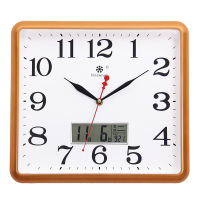 方形电子挂钟客厅 钟表纳丽雅家用个性创意时尚艺术日历石英钟挂 9814金边日历30×33CM 13英寸(直径33厘米)