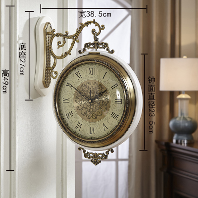 欧式 金属双面挂钟纳丽雅 美式客厅两面挂表创意时钟家用钟表大号 3233 20英寸以上