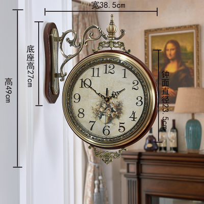 欧式 金属双面挂钟纳丽雅 美式客厅两面挂表创意时钟家用钟表大号 3238 20英寸以上