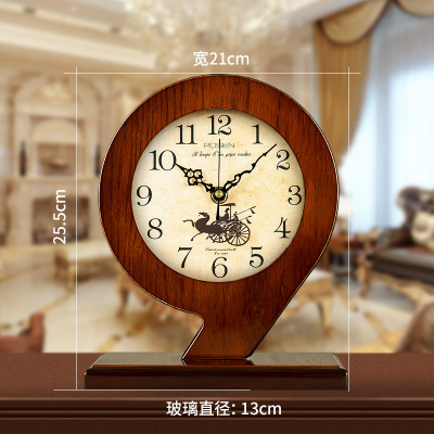 客厅复古简约木质钟表 纳丽雅座钟现代卧室台钟美式创意坐钟摆件 9字-咖色-复古战车- 扫描 11英寸(直径28厘米)