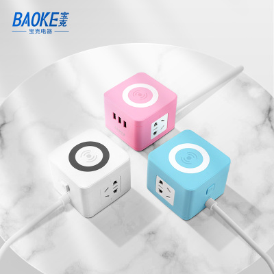 宝克(baoke) K622UW 无线充电智能插座 新国标多功能安全电源排插 3个USB口+无线充+2位组合孔