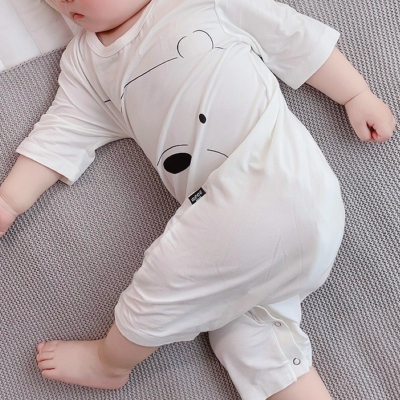 宝宝睡衣莫代尔智扣连体薄款夏季短袖春秋长袖睡袋婴儿男童儿童空调服