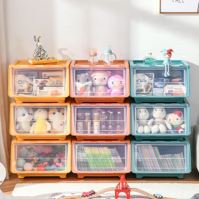 智扣玩具收纳箱前开式透明翻盖儿童收纳筐宝宝零食整理箱收纳柜子