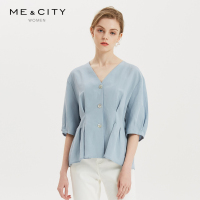 [1件4折价:123.6,可叠加199减30]MECITY女装2020夏季新款V领收腰休闲设计感中袖衬衫