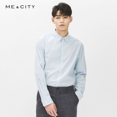 [1件4折价:123.6,可叠加199减30]MECITY男装春季新款时尚纯棉长袖衬衫男士商务休闲衬衣男