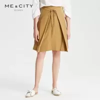 MECITY女装夏梭织前绑带遮腹气质轻熟风中长半身裙